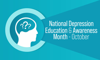 National Depression education and awareness month is observed every year in October, it is a common condition, and recovery is possible with the right treatment. Vector illustration