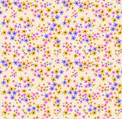 Fototapeta na wymiar Cute floral pattern in the small flowers. Seamless vector texture. Elegant template for fashion prints. Printing with small pink, lilac and yellow flowers. ecru background.