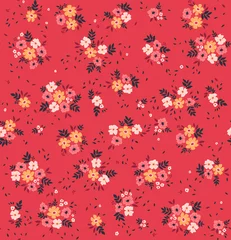 Foto op Plexiglas Kleine bloemen Vector naadloos patroon. Mooi patroon in kleine bloemen. Kleine kleurrijke bloemen. Rode achtergrond. Ditsy bloemenachtergrond. De elegante sjabloon voor modeprints. Voorraad vector.