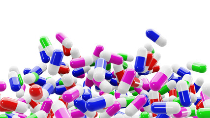 3D illustration of the colorful medicine pills against white background