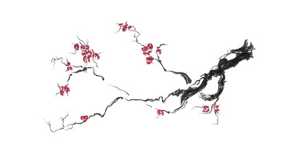 Realistic Sakura Blossom - Japanese Cherry Tree. Artistic Branch Plum Blossom.