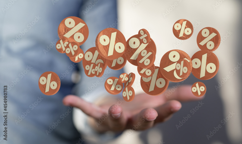 Poster Sales icons floating in the air 3D rendering