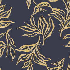 Silhouettes of abstract plants in contrasting seamless pattern