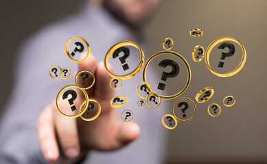 solving problem with digital question marks 3D rendering