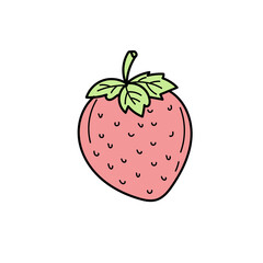 Strawberry. Hand drawn, graphic element, stylized color sketch on white. Simple summer icon