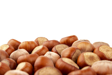 Group of hazelnuts, isolated on white background