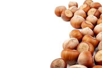 Group of hazelnuts, isolated on white background