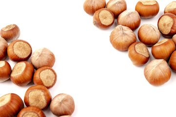 Group of hazelnuts, isolated on white background