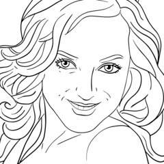 Portrait of a young woman. Coloring page