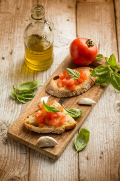 bruschetta garlic tomato basil  and olive oil