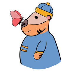 Chinese Tiger with Butterfly on Nose in Blue Suit Symbol of the 2022 New Year