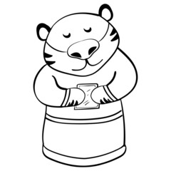 Tiger for Prosperity and Success in Business Chinese Vector New Year Coloring Page or Book