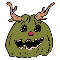 Christmas Pumpkin with Horns and a Red Nose Illustration with a Festive Decor