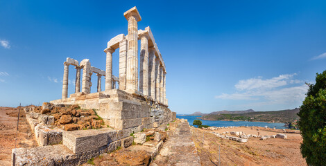 The ancient Temple of Poseidon at Sounion, Attica, Greece