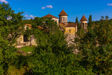 Fototapeta na wymiar KUTAISI, GEORGIA: Old Orthodox Motsameta Monastery or Saints David and Constantine Monastery on a sunny summer day.