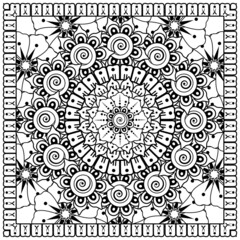 Mehndi flower for henna, mehndi, tattoo, decoration. decorative ornament in ethnic oriental style. doodle ornament. coloring book page.
