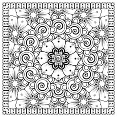 Mehndi flower for henna, mehndi, tattoo, decoration. decorative ornament in ethnic oriental style. doodle ornament. coloring book page.