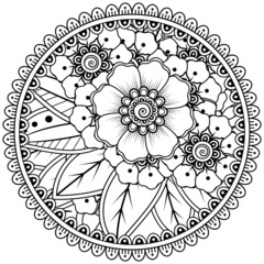 Mehndi flower for henna, mehndi, tattoo, decoration. decorative ornament in ethnic oriental style. doodle ornament. coloring book page.