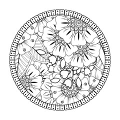 Mehndi flower for henna, mehndi, tattoo, decoration. decorative ornament in ethnic oriental style. doodle ornament. coloring book page.