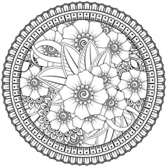 Mehndi flower for henna, mehndi, tattoo, decoration. decorative ornament in ethnic oriental style. doodle ornament. coloring book page.