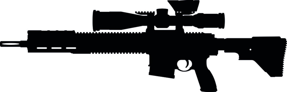 Military of Germany - German fully automatic machine gun, Sniper rifle G28 DMR Complete Rifle Package 241 precision rifle with a telescopic sight G28. Silhouette