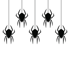 Black spiders hanging on a web.  Vector illustration.