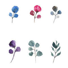 Paint of watercolor set leave on background. Paint watercolor texture. Botanical art. Use for design invitations, birthdays, weddings