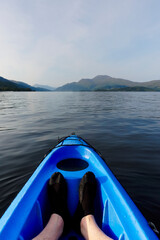 Blue kayak in Loch Lomond on open water