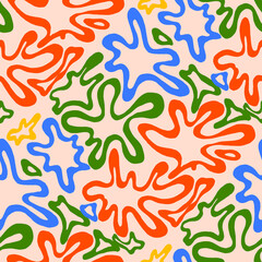 Seamless vector pattern with abstract modern doodles. Bright summer print. Trendy colorful background. Vintage geometric doodles.	