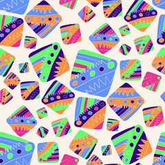 Seamless vector pattern with abstract modern doodles. Bright summer print. Trendy colorful background. Vintage geometric doodles.	