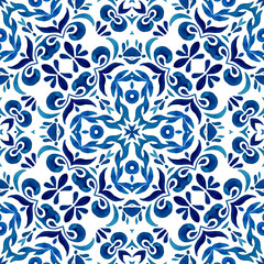 Abstract seamless ornamental watercolor arabesque tile pattern for fabric