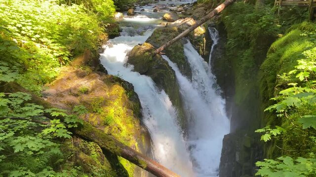 Sol Duc Falls waterfall in Olympic National Park in sunshine