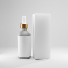  glass bottle dropper with gold cap metal white label beauty 3d mockup care cosmetic  packaging with white box paper carton health 