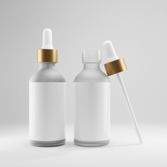  glass bottle dropper with gold cap metal white label beauty 3d mockup care cosmetic  backging