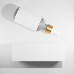 glass bottle with white label box paper  dropper with gold cap care health cosmetic beauty 3d mockup 
