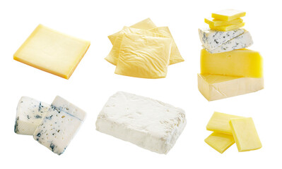 Group of cheese on white background