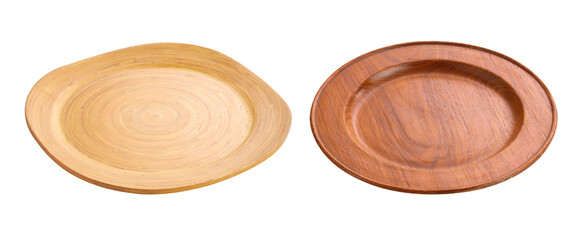 Group of wooden tray on white background