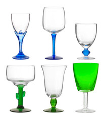Group of vintage wine glass on white background