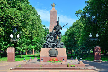 Moscow, Russia - August 17, 2021: Monument to the Memory of heroes of the Patriotic War of 1812 from grateful descendants