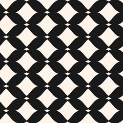 Abstract monochrome seamless mesh pattern. Black and white vector illustration with curved rhomboid shapes. This design is used for prints, business cards, wallpapers, covers, packaging.