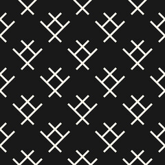 Abstract seamless pattern on black background. Simple doodle linear shape endless wallpaper. Funny decorative backdrop for fabric design, textile, print, wrapping, decoration. Vector illustration