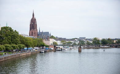 Fototapeta na wymiar Frankfurt, Germany with the Main River in the foreground.