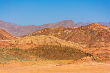 Mountains of the Sinai Peninsula on a bright sunny day in Egypt