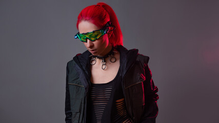 Futuristic glasses with backlight, an augmented reality gadget.