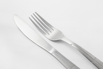 stainless steel cutlery isolated on white background.