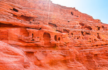 Colored Salam canyon in the Sinai Peninsula, beautiful curved limestone stones.