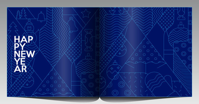 Merry Christmas and Happy New Year!  Abstract  geometric design. Holiday Party. Simple background. Trendy style. Cover, invitation or poster design. Vector illustration.