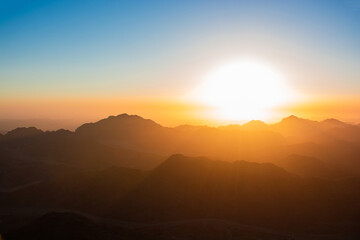 Sunrise over Mount Sinai, view from Mount Moses