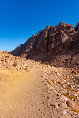 Fototapeta na wymiar Egypt, trail to Mount Moses on a bright sunny day, mountain view