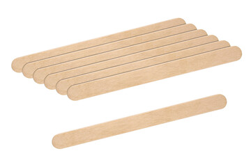 Set of wooden spatulas for shugaring isolated on a white background. Disposable Sticks of wood for wax and spa.